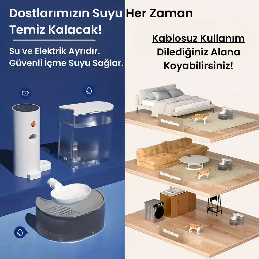 köpek ve kedi için kablosuz otomatik su pınarı